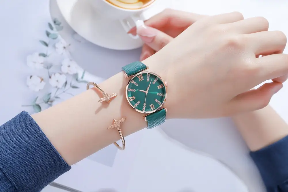 Women's Rose Gold Roman Dial Watch with Beige Strap — feature 6