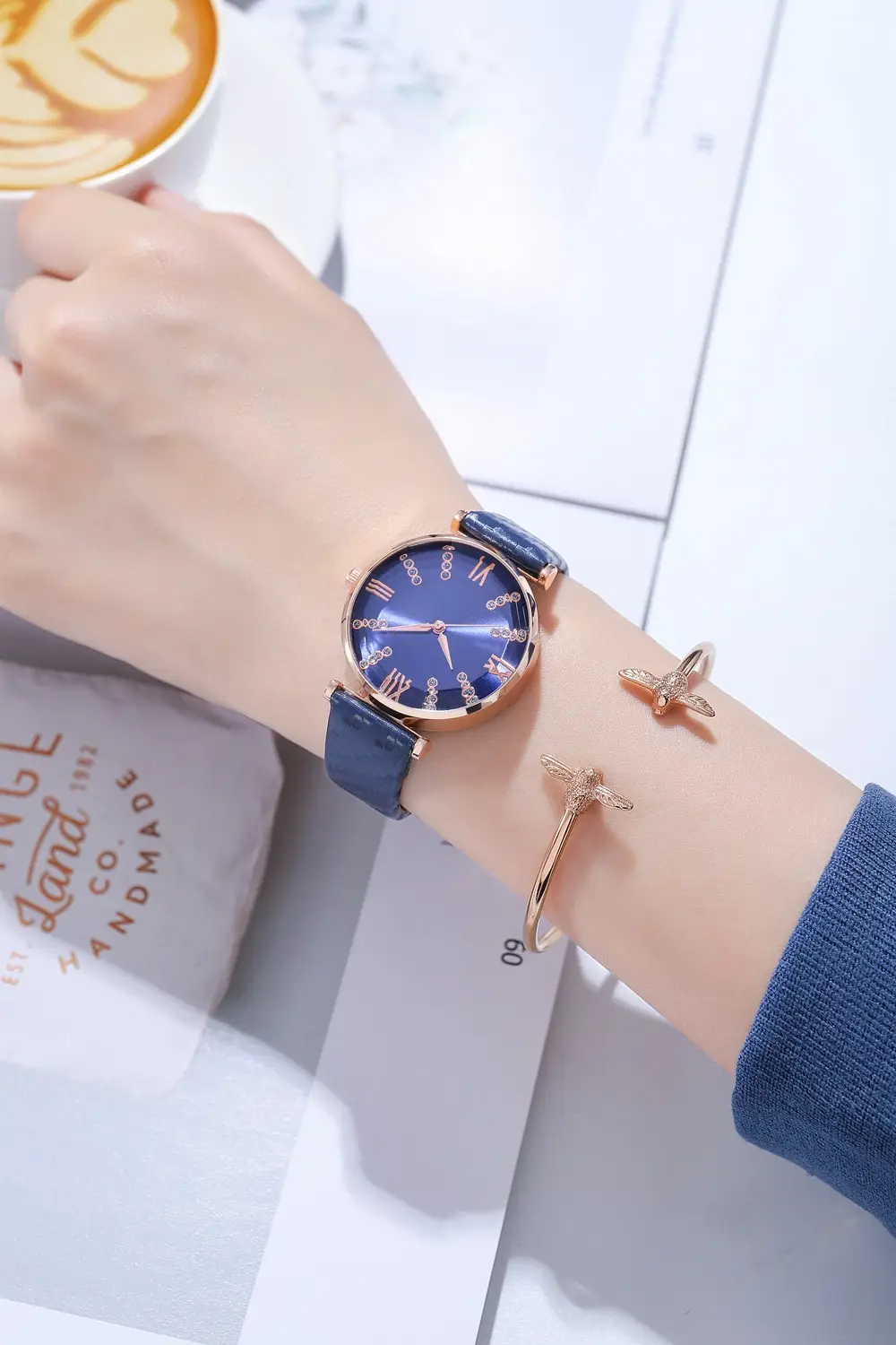 Women's Rose Gold Roman Dial Watch with Beige Strap — feature 7