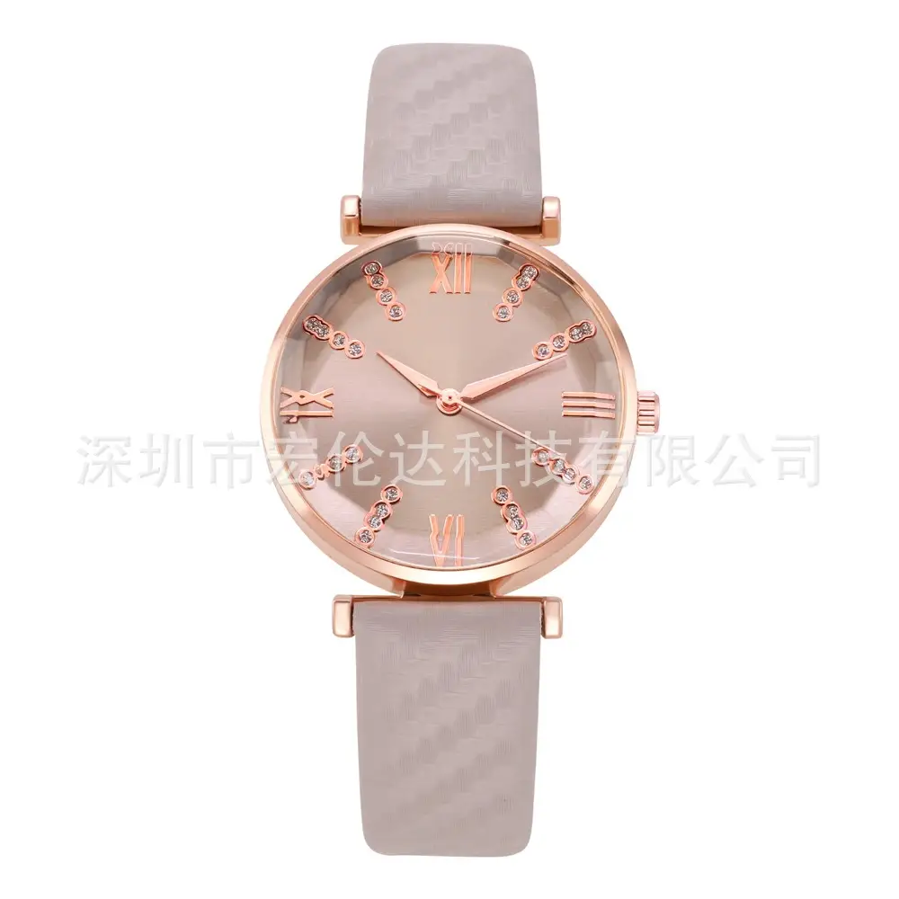 Women's Rose Gold Roman Dial Watch with Beige Strap - Image 4