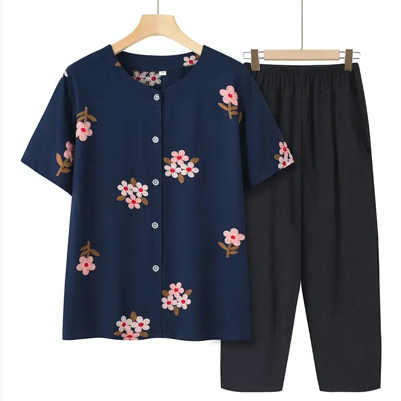 Mom's Floral Embroidered Short Sleeve Top - Image 25