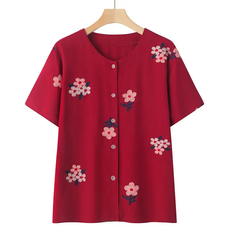 Mom's Floral Embroidered Short Sleeve Top - Image 6