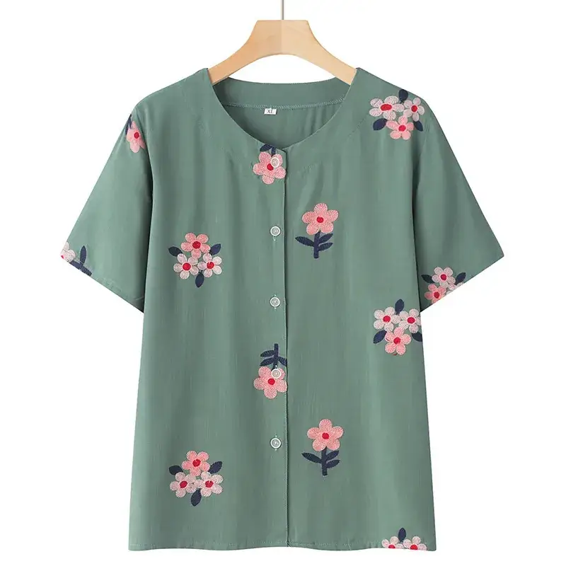 Mom's Floral Embroidered Short Sleeve Top - Image 9