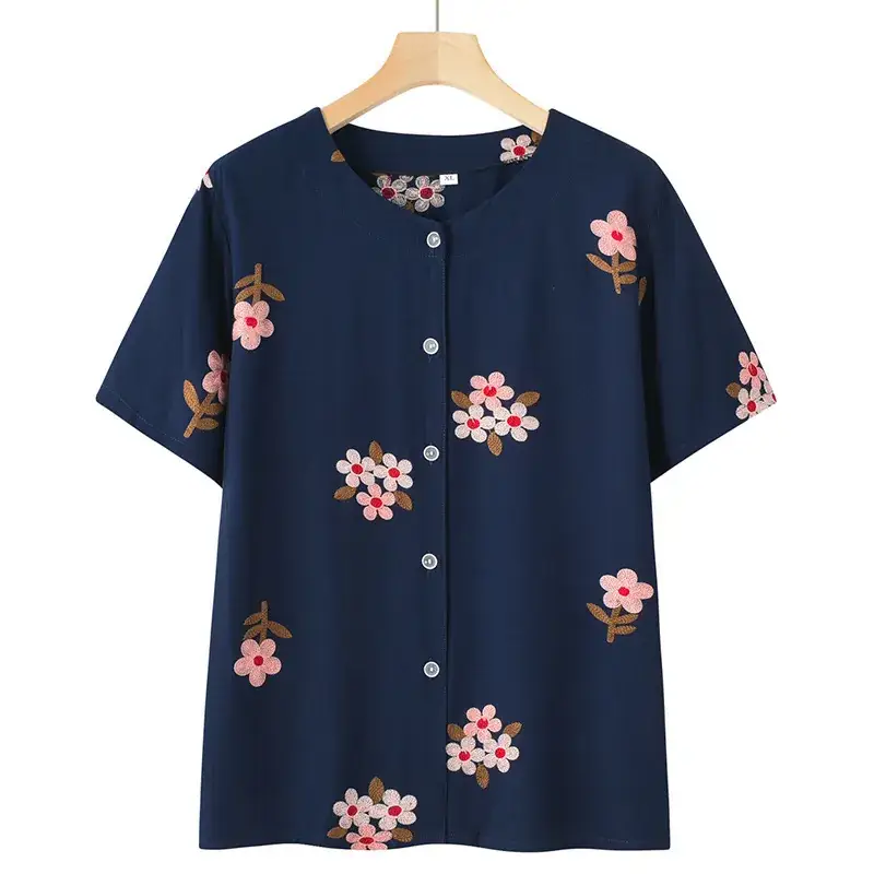Mom's Floral Embroidered Short Sleeve Top - Image 2