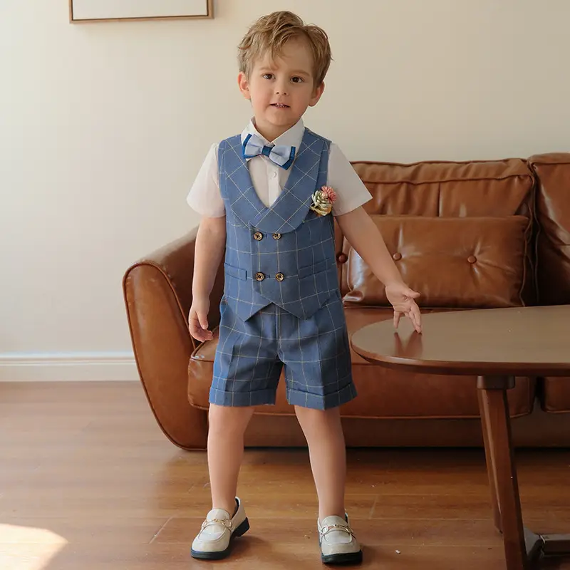 New Plaid Vest Suit for Boys Baby Wedding Dress
