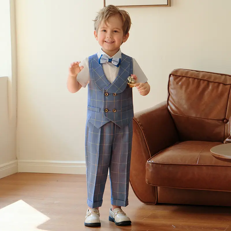 New Plaid Vest Suit for Boys Baby Wedding Dress