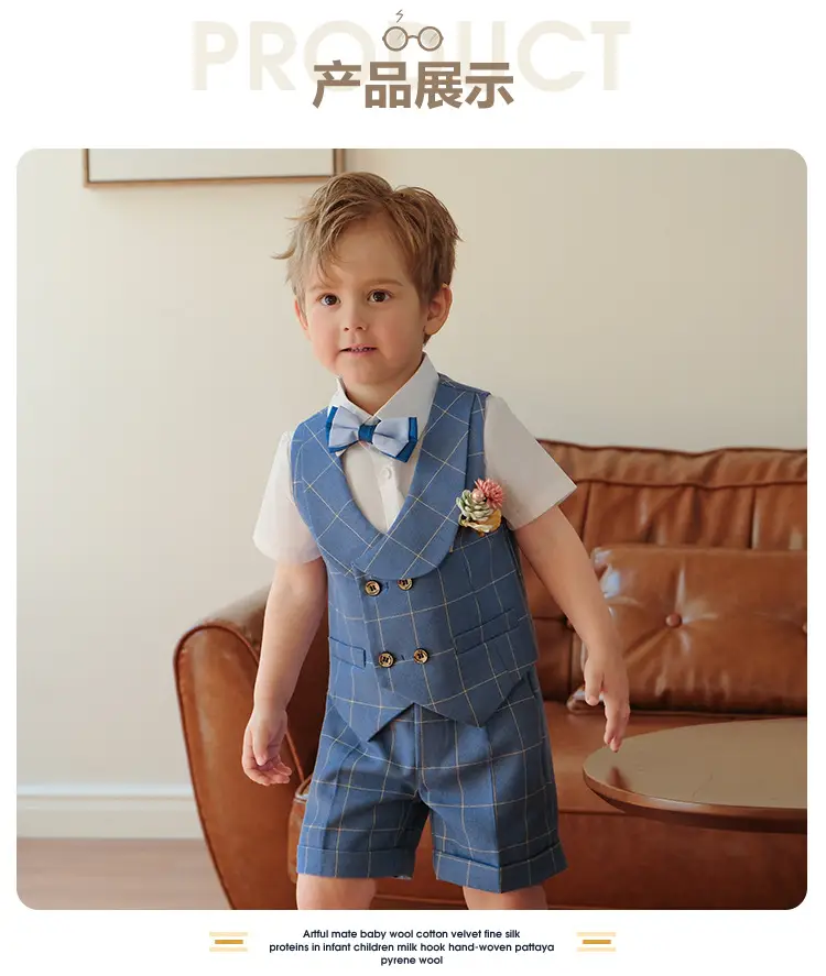 New Plaid Vest Suit for Boys Baby Wedding Dress — feature 13