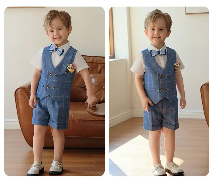 New Plaid Vest Suit for Boys Baby Wedding Dress — feature 14