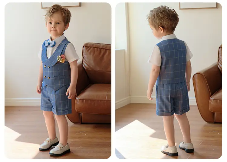 New Plaid Vest Suit for Boys Baby Wedding Dress — feature 15