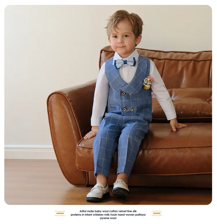 New Plaid Vest Suit for Boys Baby Wedding Dress — feature 16