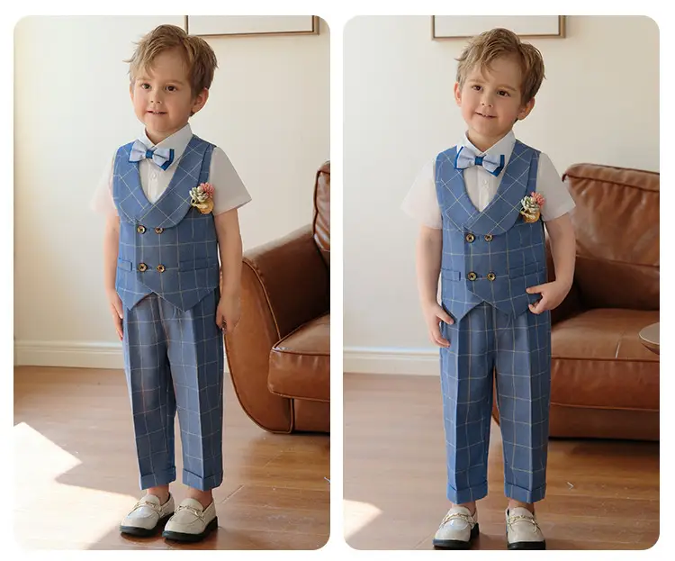New Plaid Vest Suit for Boys Baby Wedding Dress — feature 17