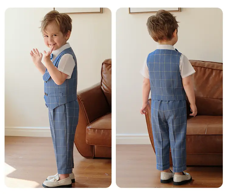 New Plaid Vest Suit for Boys Baby Wedding Dress — feature 18