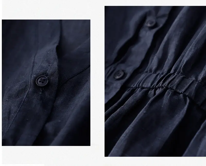 Women V-Neck Linen Shirt Black Slimming Loose Fit — feature 14