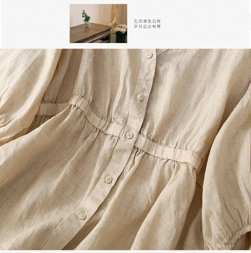 Women V-Neck Linen Shirt Black Slimming Loose Fit — feature 7