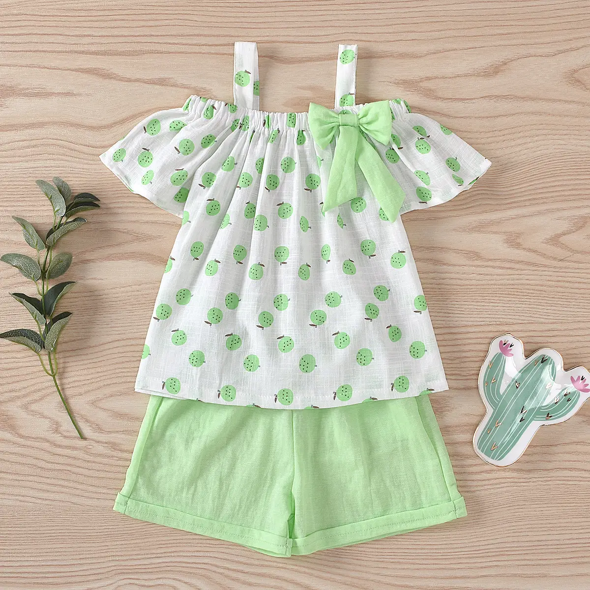Girls Polka Dot Bow Top Shorts Set Red White — feature 22