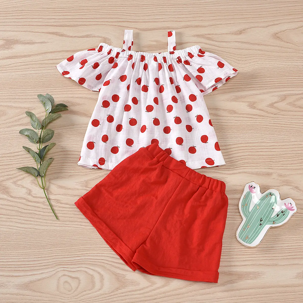Girls Polka Dot Bow Top Shorts Set Red White — feature 9