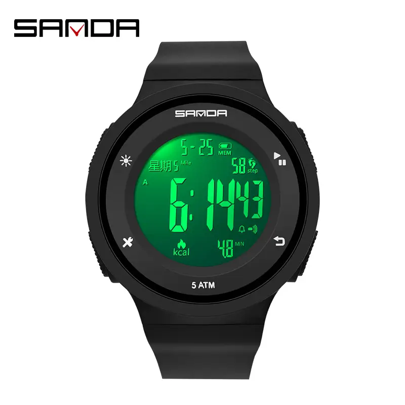 Sanda Luminous Waterproof Pedometer Watch Black