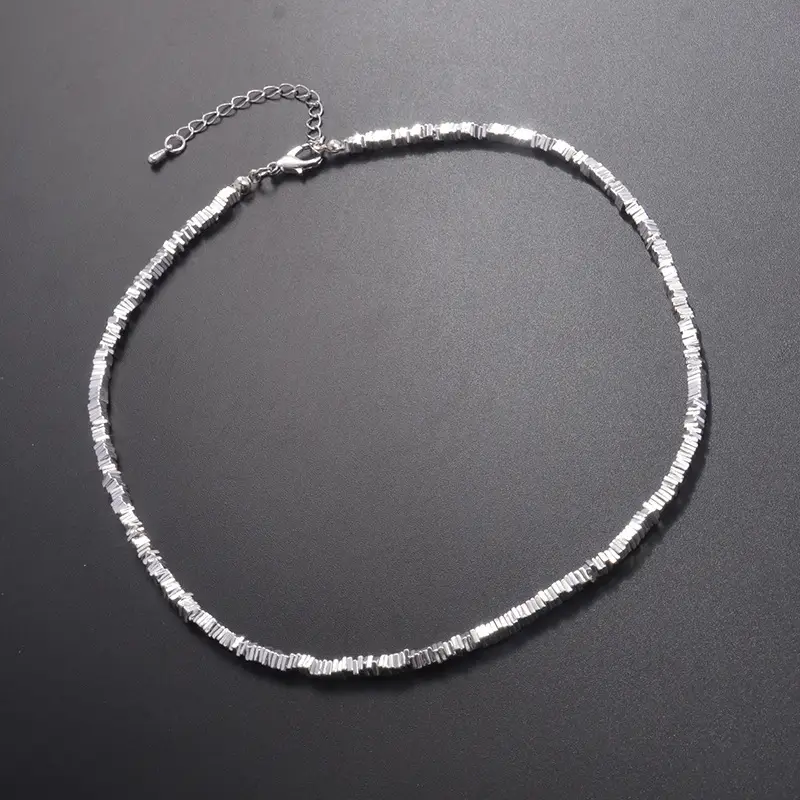 Double Layer Pearl Shattered Silver Necklace Women - Image 2