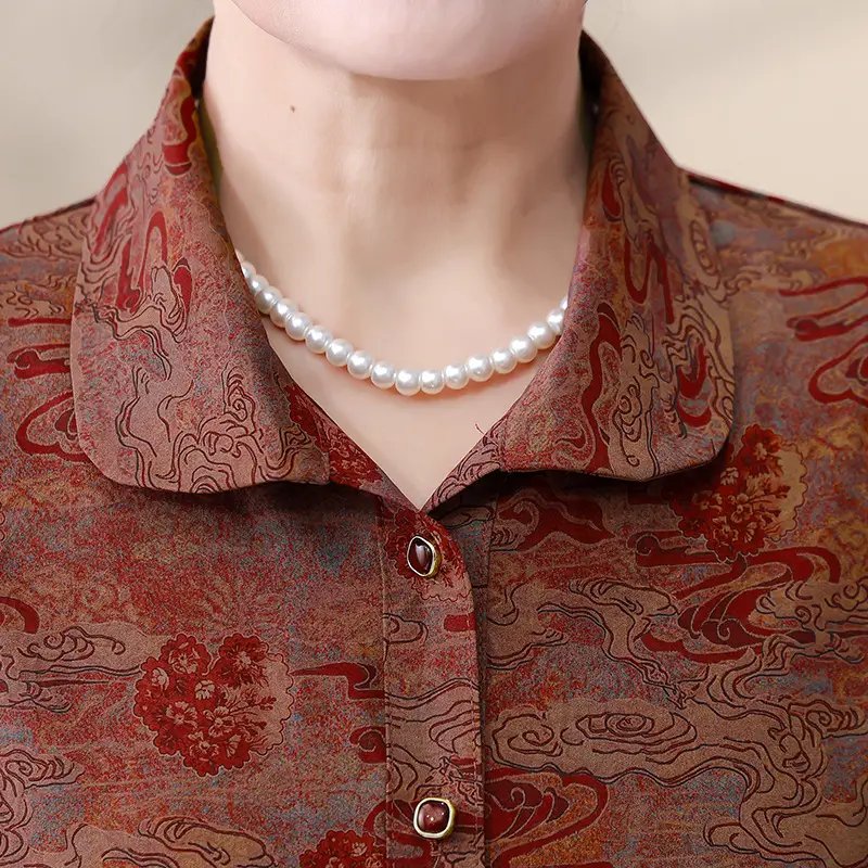 Grandma's 70yo Long-Sleeved Printed Shirt Brown - Image 4