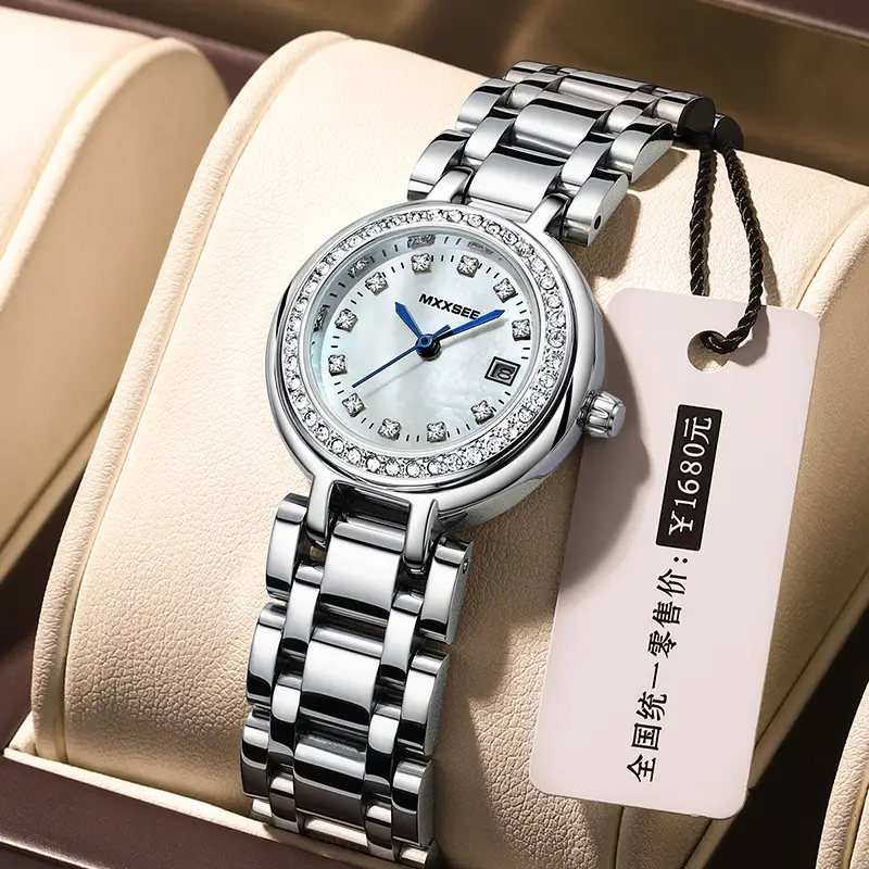 Maishi Women Quartz Watch Silver Bracelet Crystal Dial - Image 5