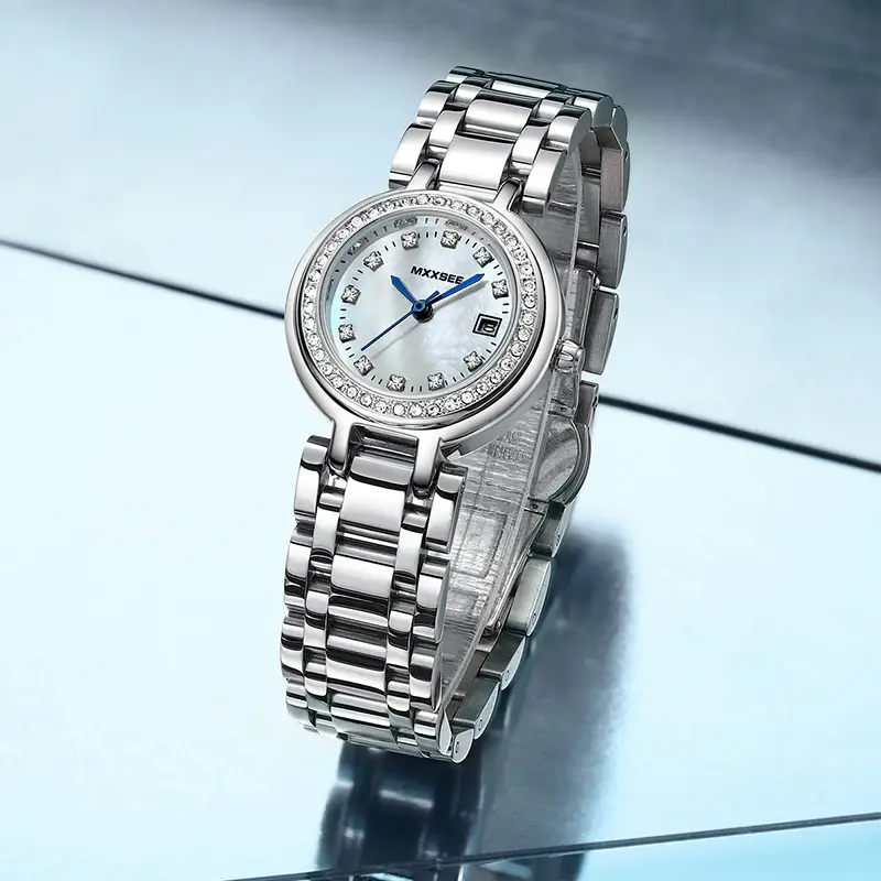 Maishi Women Quartz Watch Silver Bracelet Crystal Dial - Image 6