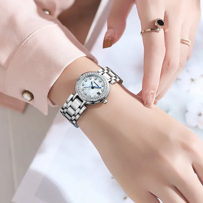 Maishi Women Quartz Watch Silver Bracelet Crystal Dial - Image 7
