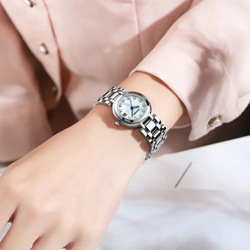 Maishi Women Quartz Watch Silver Bracelet Crystal Dial - Image 8