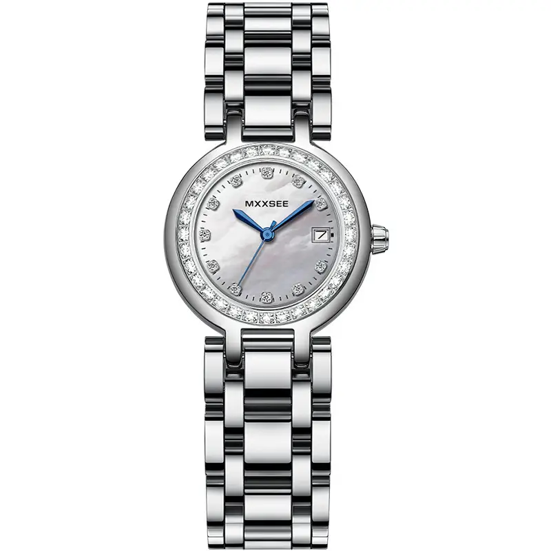 Maishi Women Quartz Watch Silver Bracelet Crystal Dial - Image 9