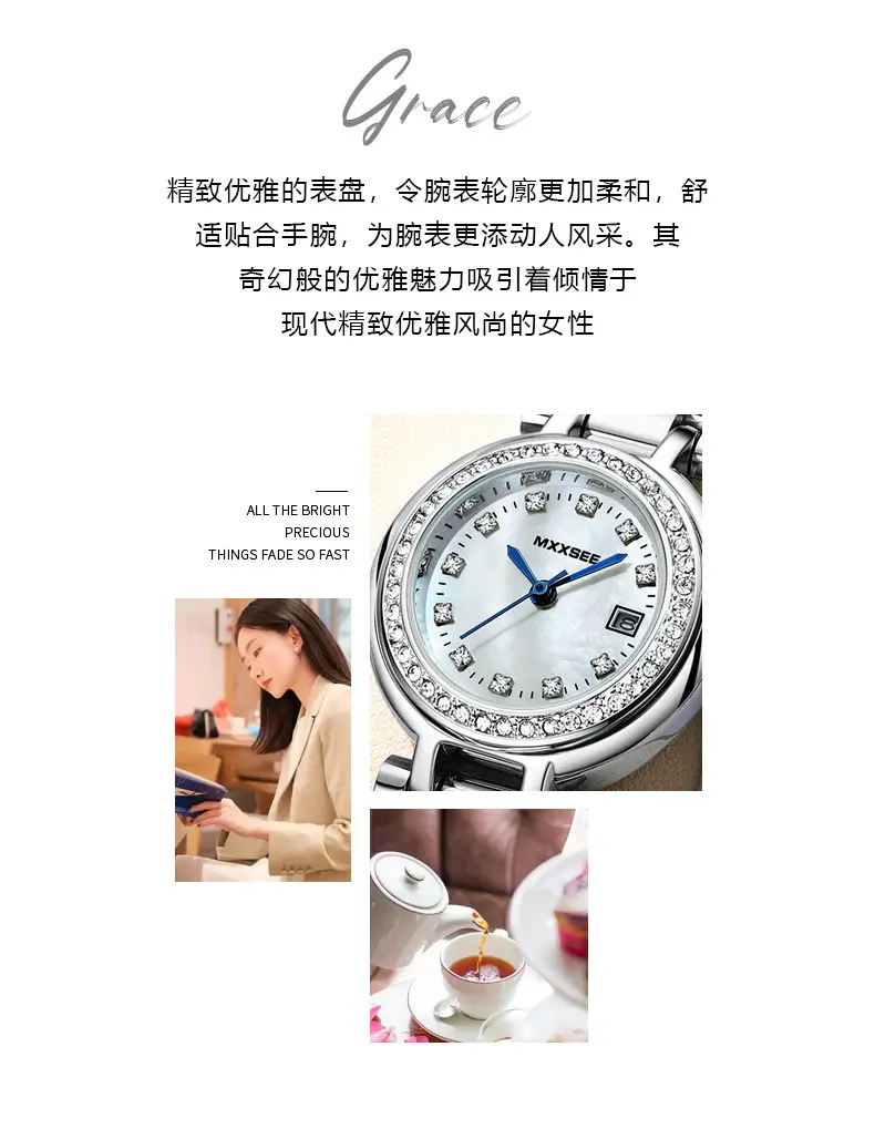 Maishi Women Quartz Watch Silver Bracelet Crystal Dial — feature 5