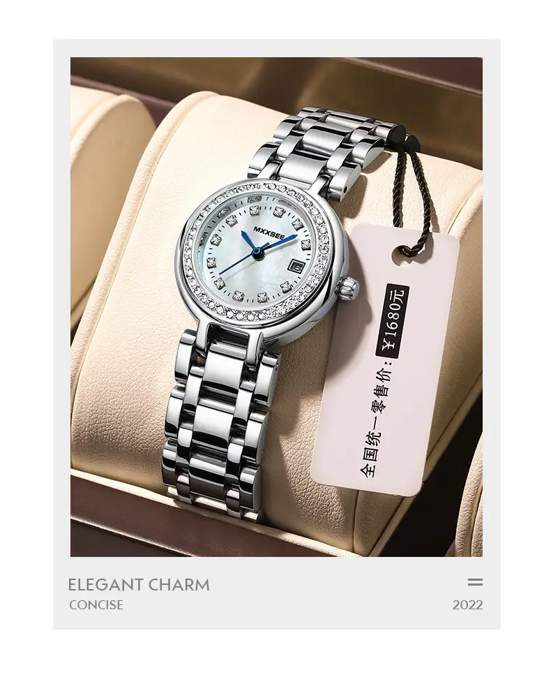 Maishi Women Quartz Watch Silver Bracelet Crystal Dial — feature 9