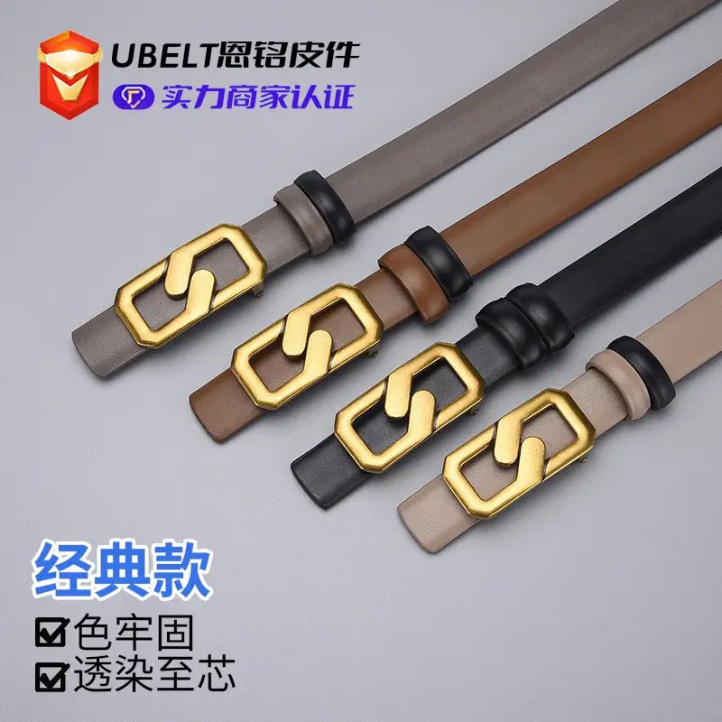 Women's Genuine Leather Belt with Gold Buckle Brown - Image 5