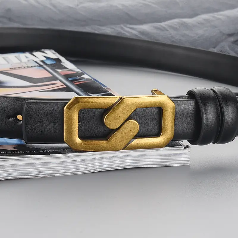 Women's Genuine Leather Belt with Gold Buckle Brown - Image 7