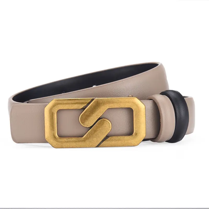 Women's Genuine Leather Belt with Gold Buckle Brown - Image 9