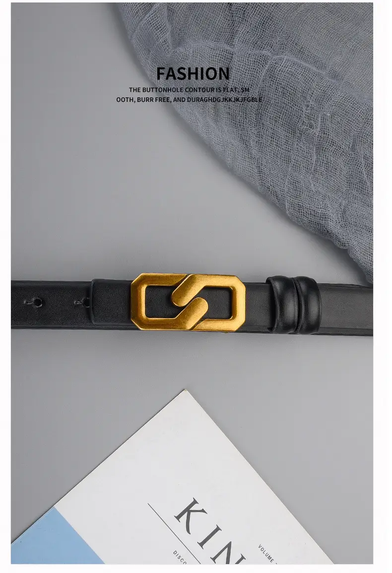Women's Genuine Leather Belt with Gold Buckle Brown — feature 20