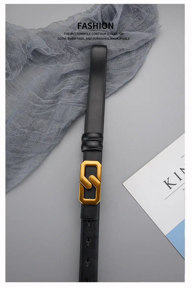 Women's Genuine Leather Belt with Gold Buckle Brown — feature 22