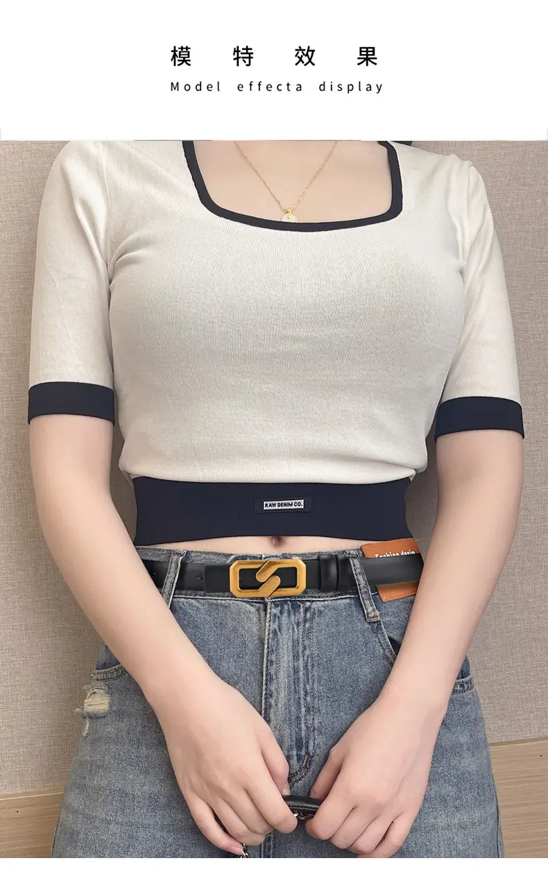Women's Genuine Leather Belt with Gold Buckle Brown — feature 9