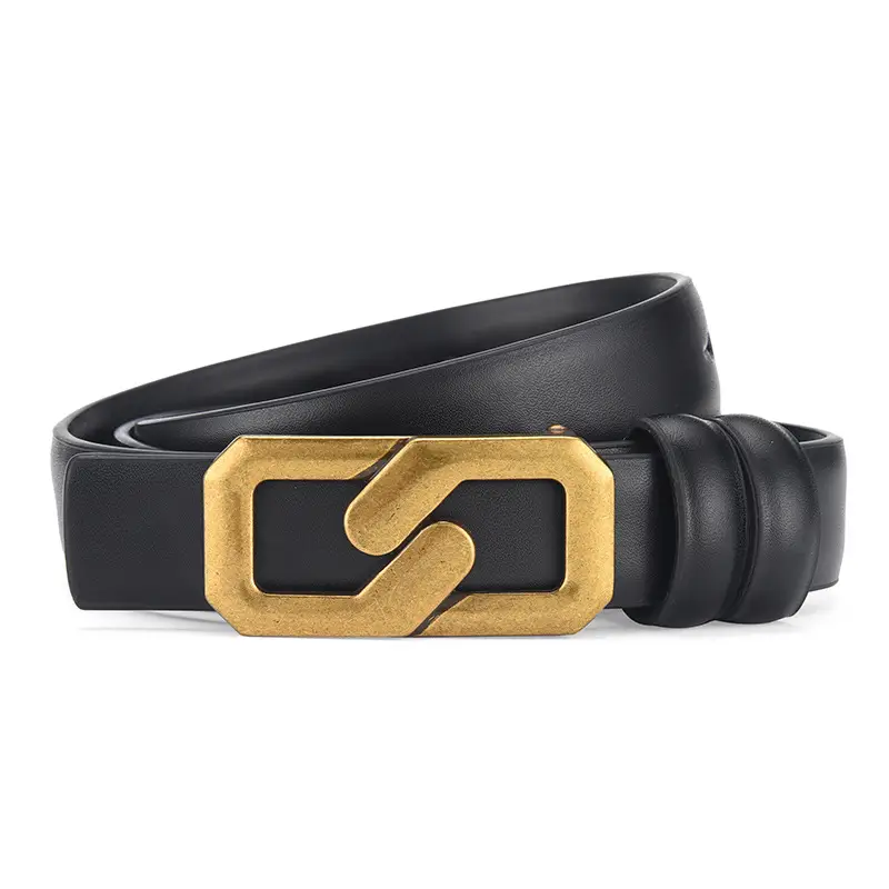 Women's Genuine Leather Belt with Gold Buckle Brown