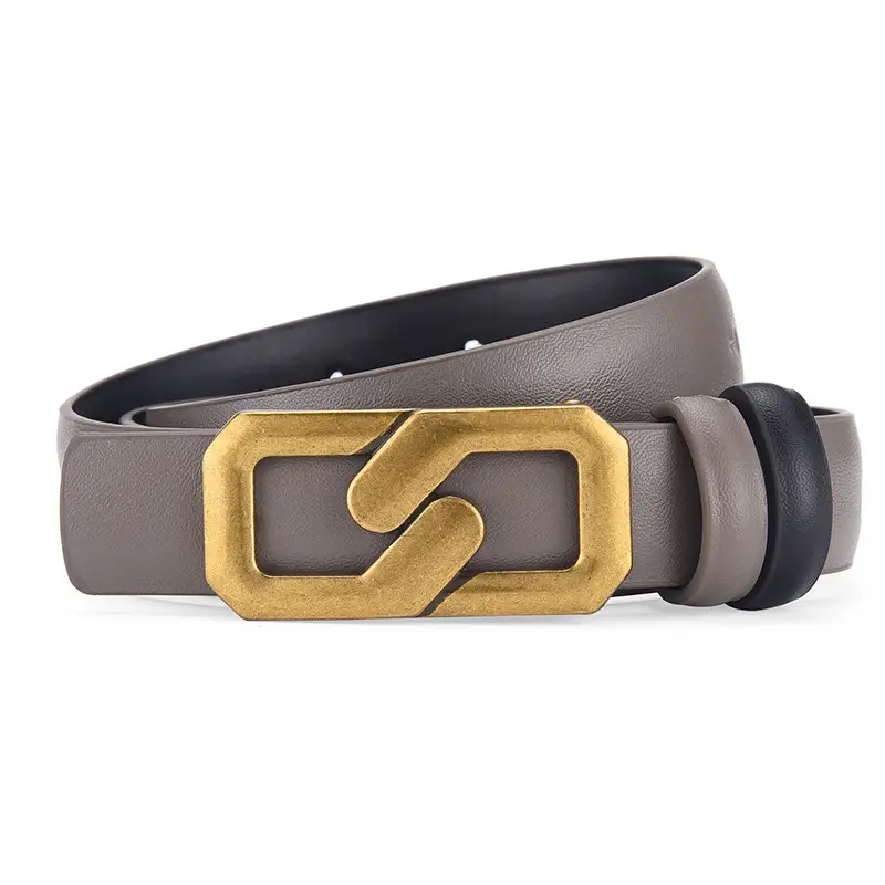 Women's Genuine Leather Belt with Gold Buckle Brown - Image 3
