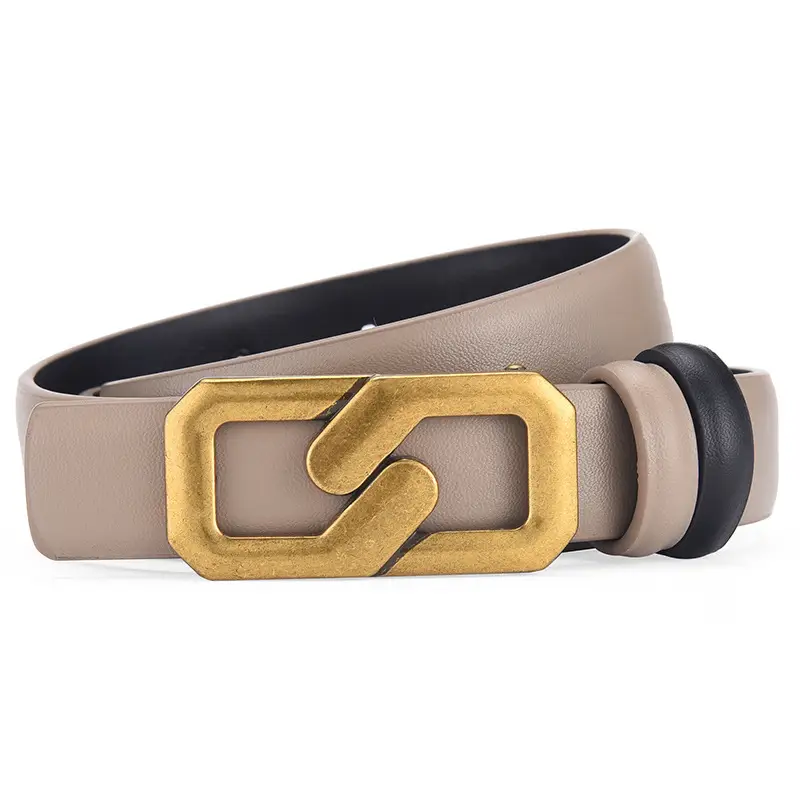 Women's Genuine Leather Belt with Gold Buckle Brown - Image 4