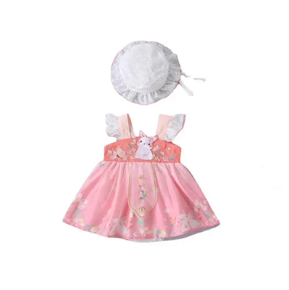 Pink Bunny Embroidered Baby Hanfu Dress for Summer - Image 5