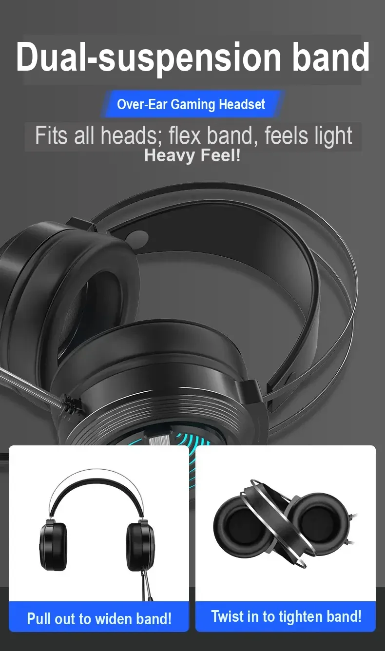 Adjustable dual headband and earcups shown on a black headset.