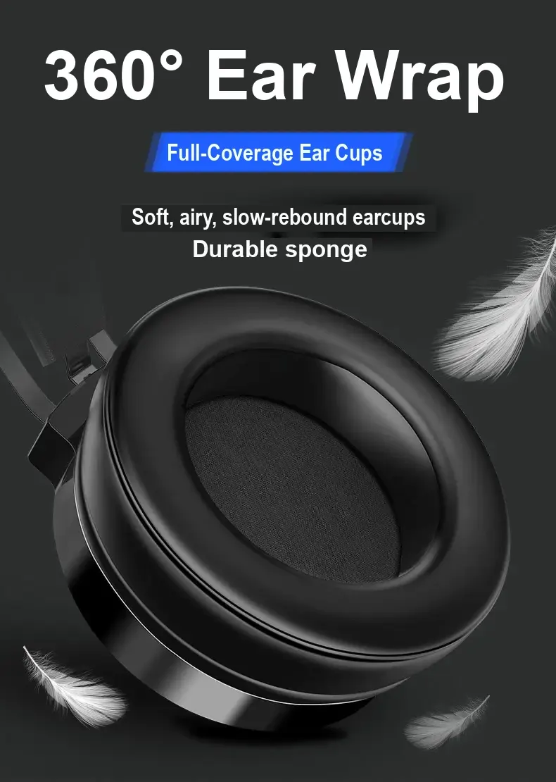 Close-up of a padded over-ear cushion with Chinese text describing its construction.