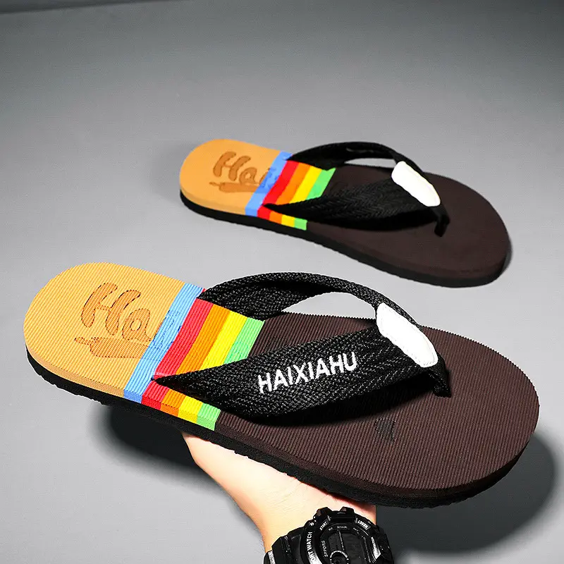 Vietnam Flip Flops Men Summer Black Rainbow Design