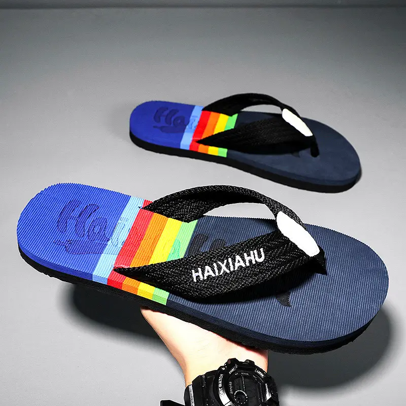 Vietnam Flip Flops Men Summer Black Rainbow Design