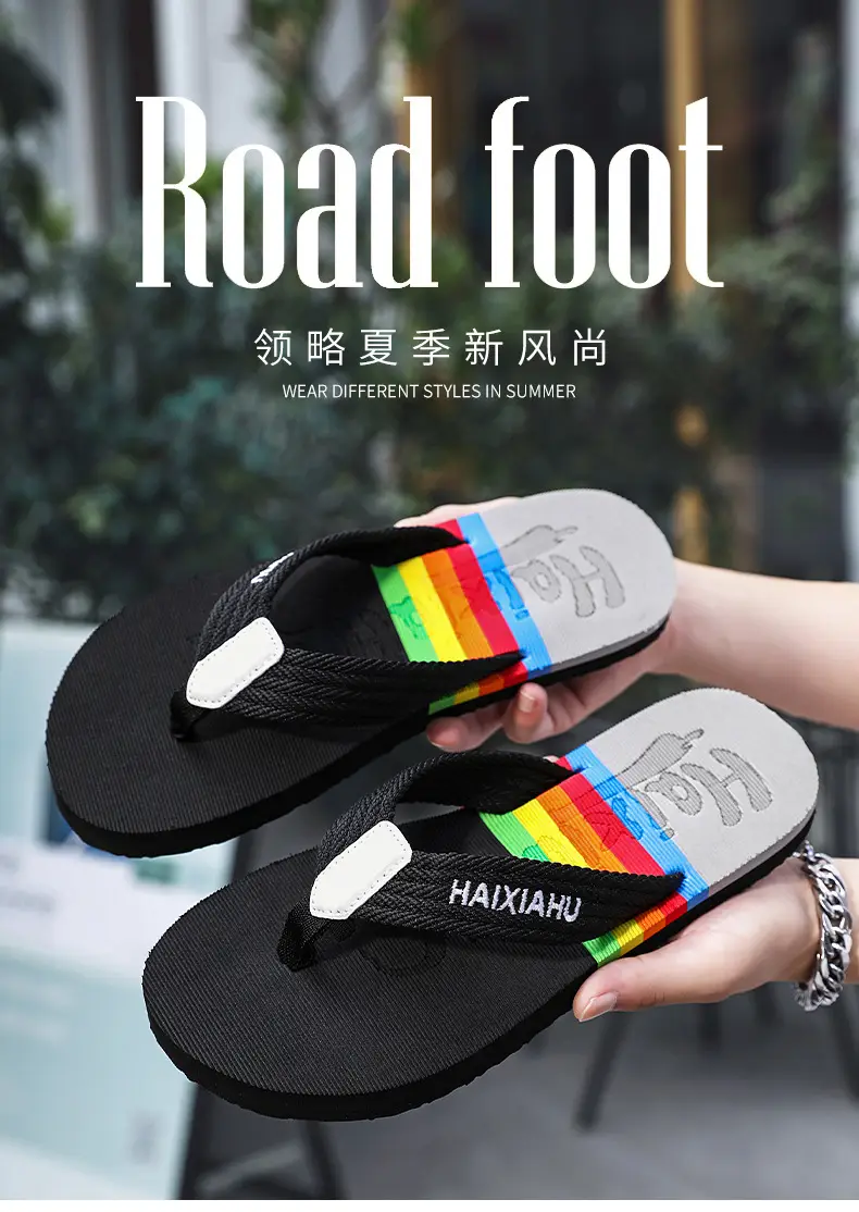 Vietnam Flip Flops Men Summer Black Rainbow Design — feature 1