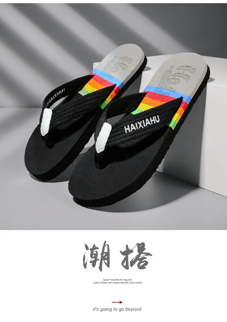 Vietnam Flip Flops Men Summer Black Rainbow Design — feature 10