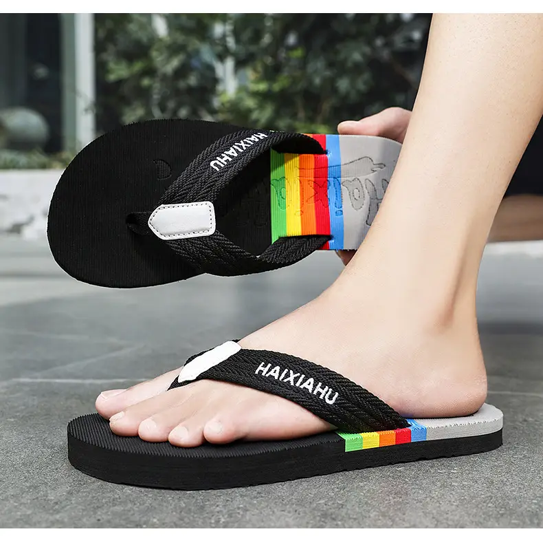 Vietnam Flip Flops Men Summer Black Rainbow Design — feature 11