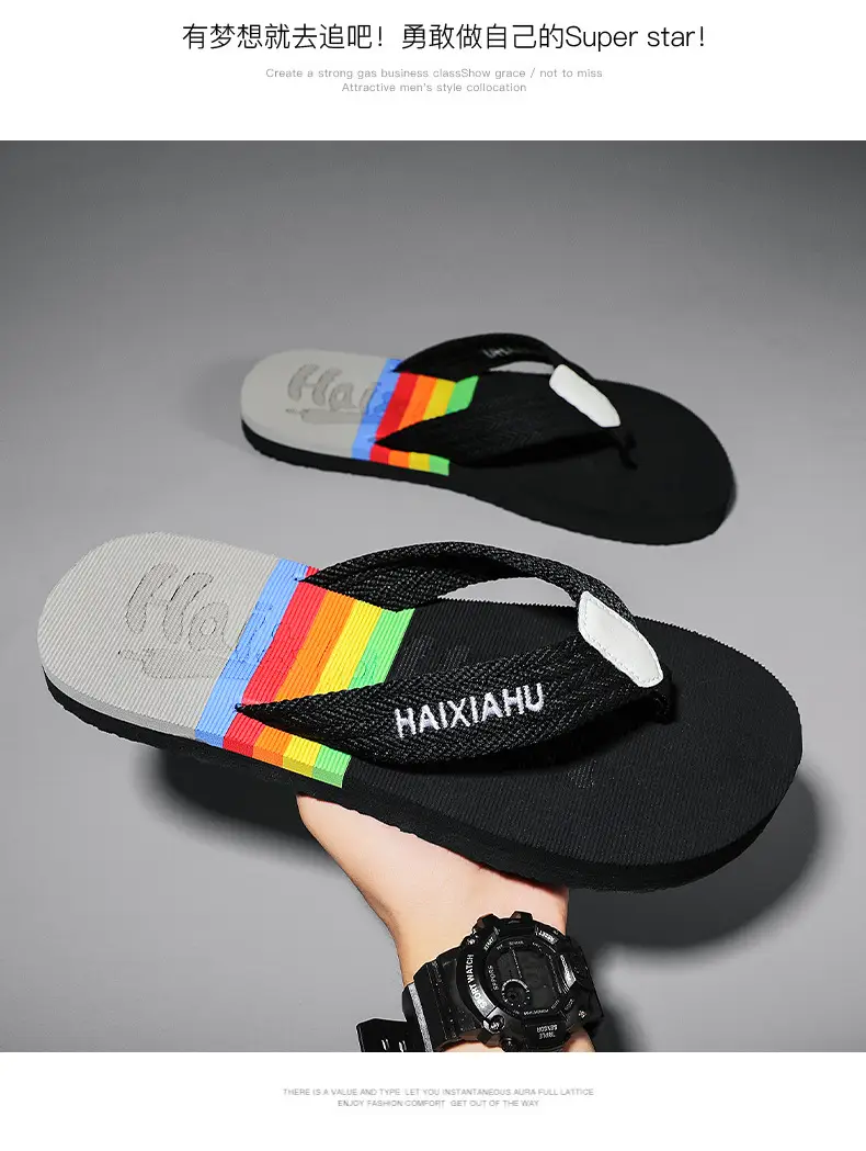 Vietnam Flip Flops Men Summer Black Rainbow Design — feature 12