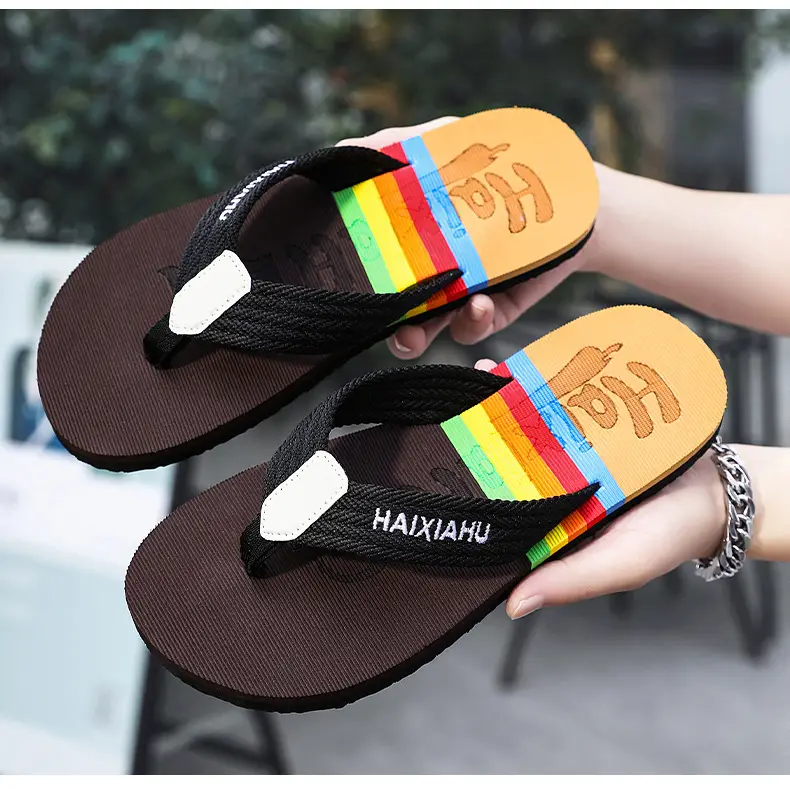 Vietnam Flip Flops Men Summer Black Rainbow Design — feature 13