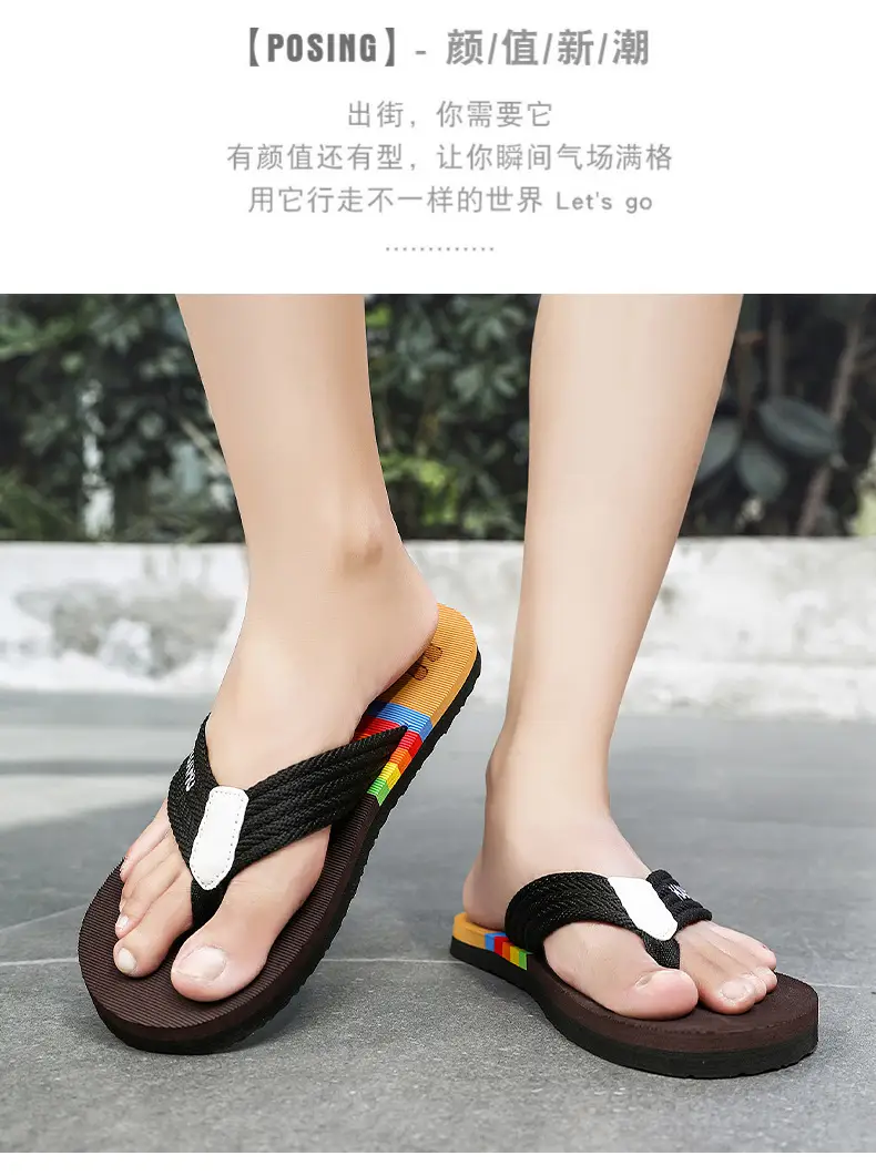 Vietnam Flip Flops Men Summer Black Rainbow Design — feature 14