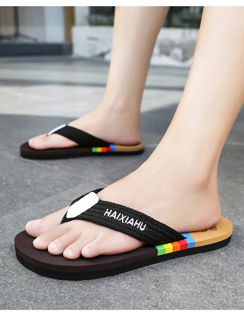 Vietnam Flip Flops Men Summer Black Rainbow Design — feature 15